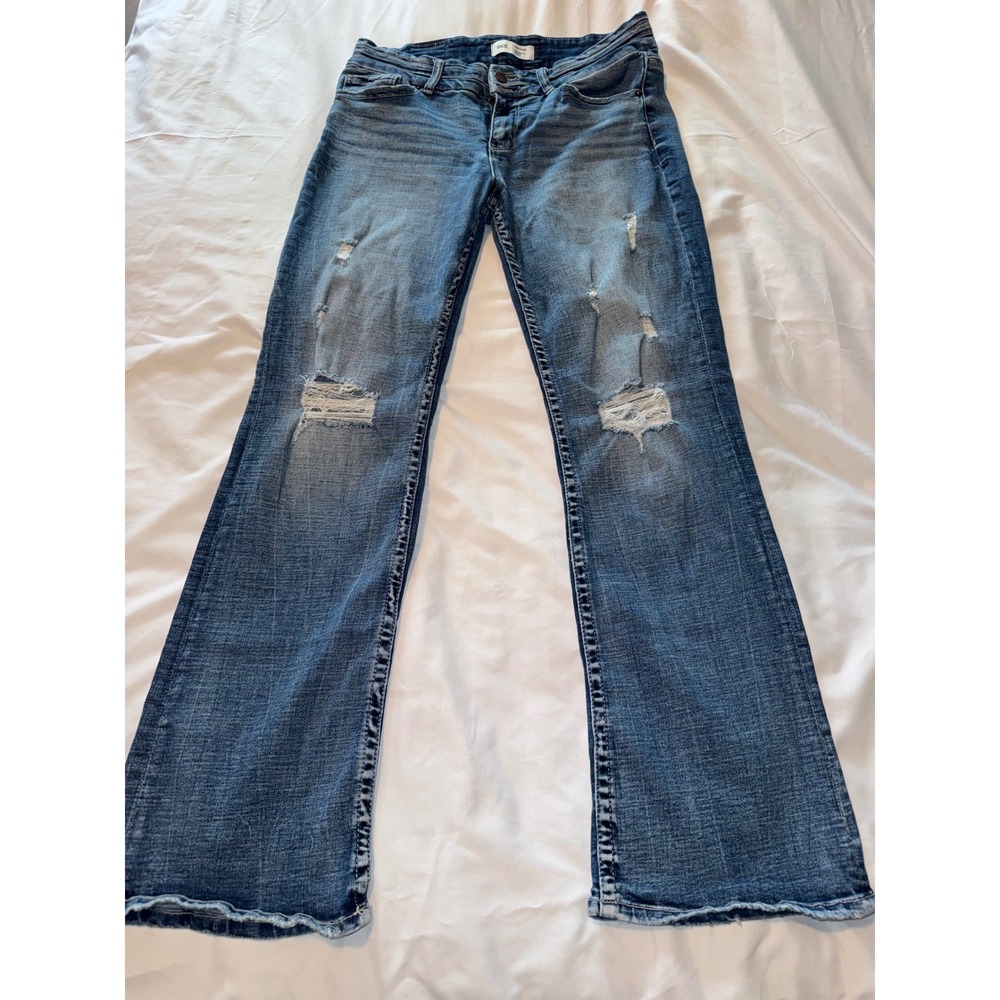 BKE Payton Mid Rise Bootcut Distressed Jeans Medium Wash Blue Denim 32x33